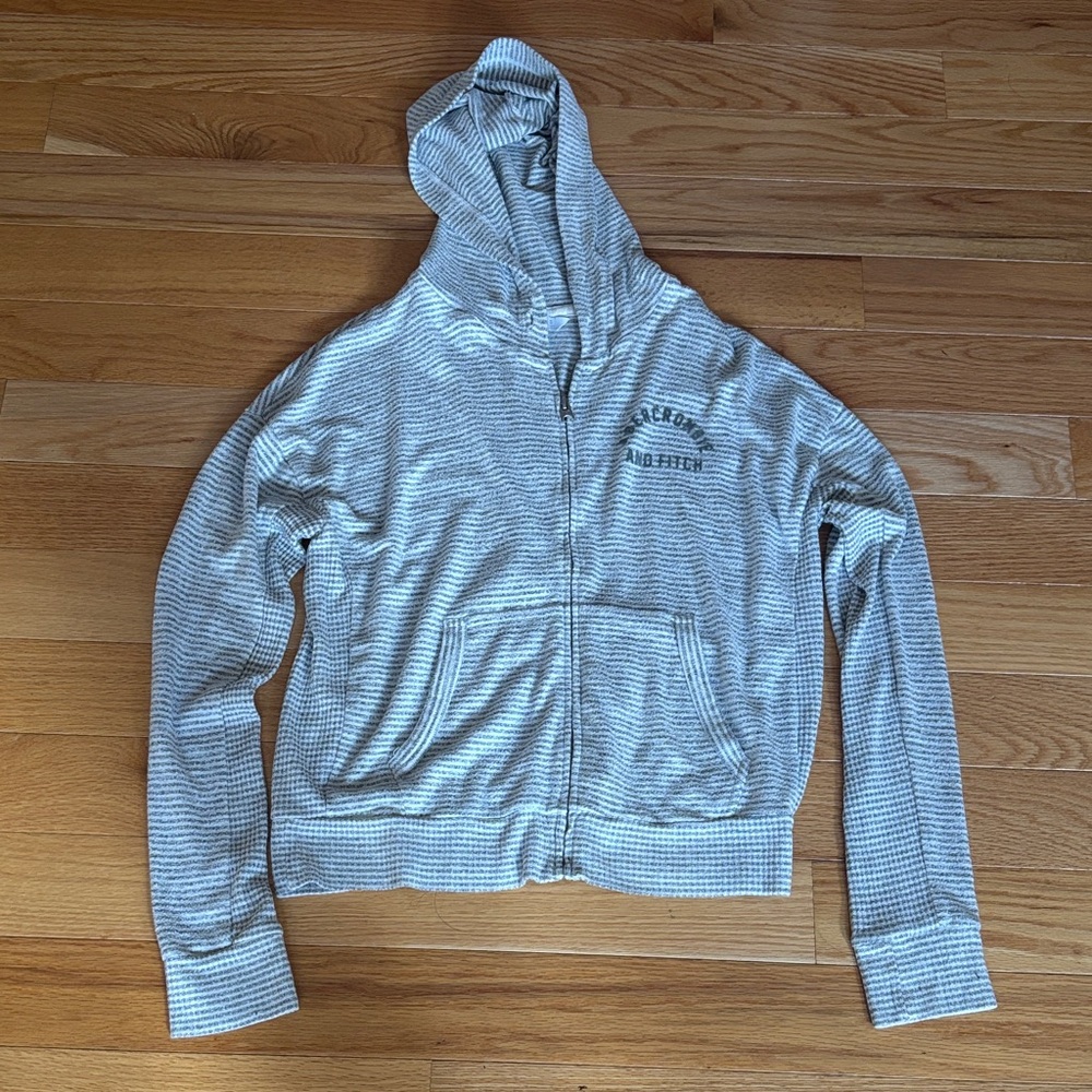 Abercrombie & Fitch Gray and White Striped Hoodie
